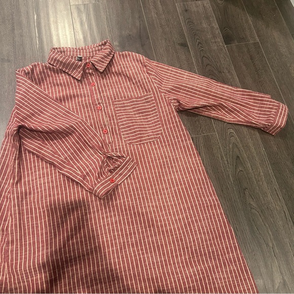 Striped Button-Up Dress with Collar - Picture 4 of 9